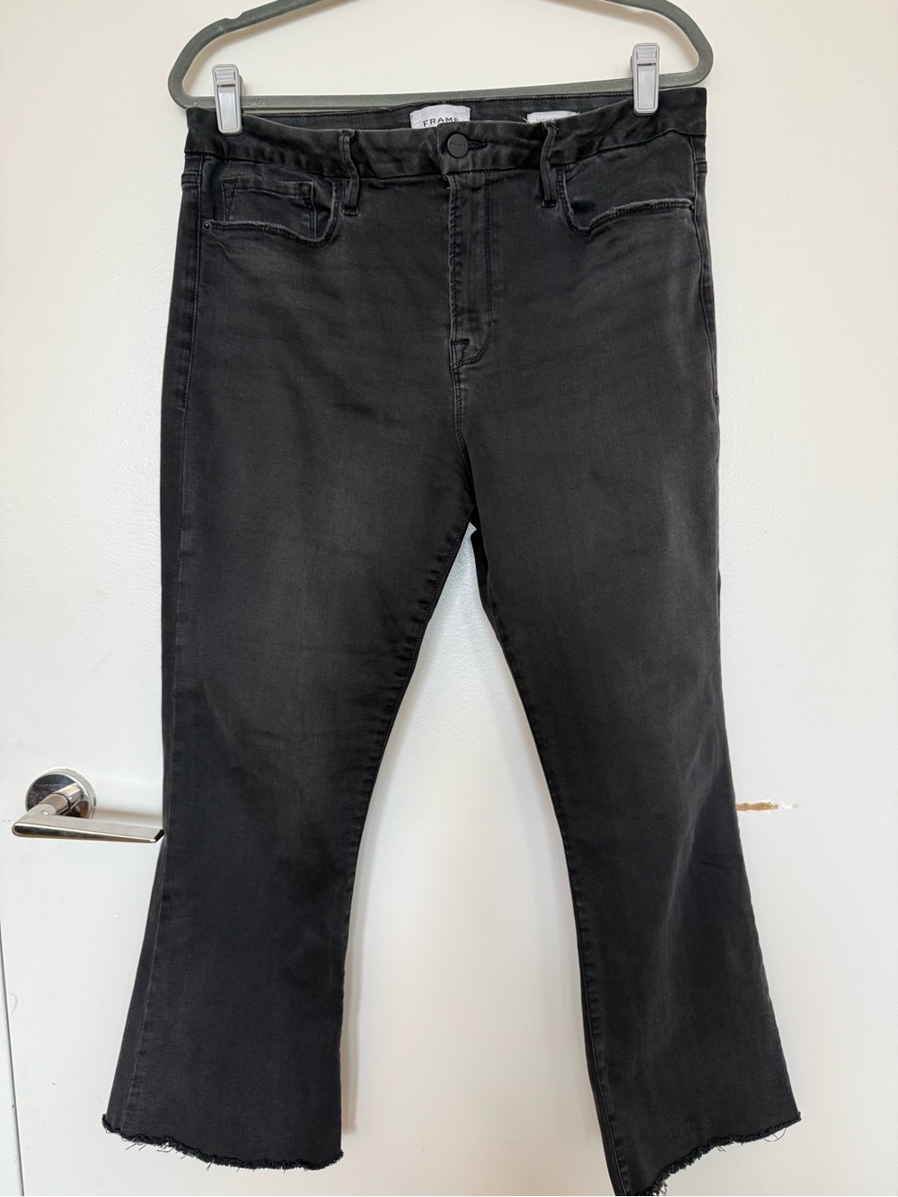 Frame Denim Washed Black Cropped Flare Jeans